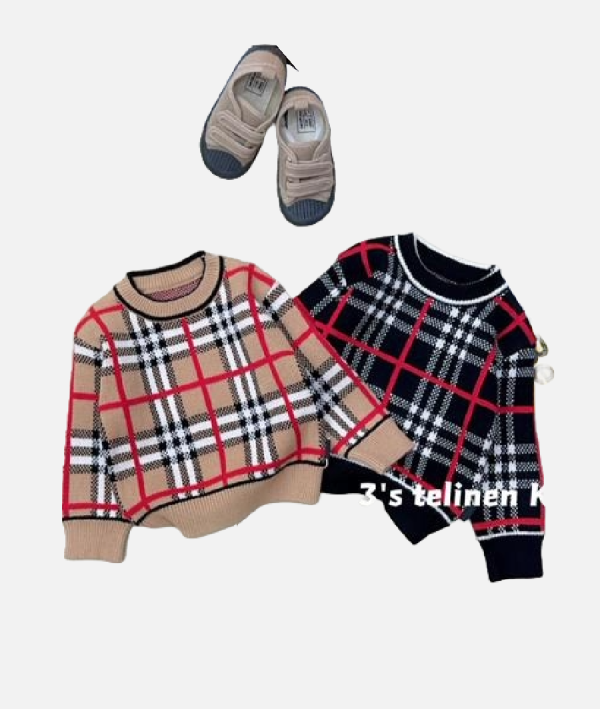 Childrens Plaid Knit Sweater Classic Check Pullover