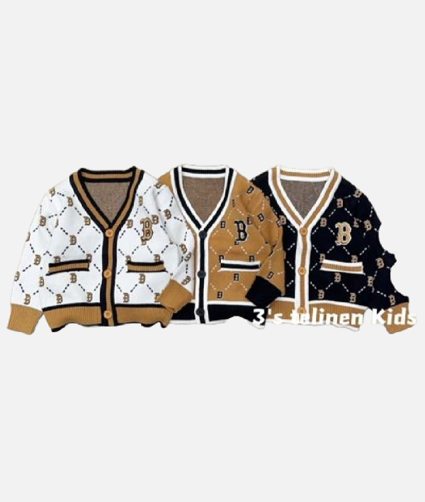 Childrens V-Neck Knit Cardigan Sweater with Button-Down Front