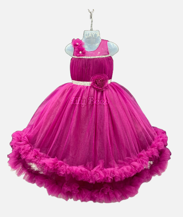 Girls’ Fuchsia Ruffled Tulle Party Dress