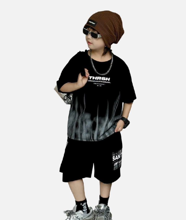 Graffiti Flame Tee & Black Shorts Set