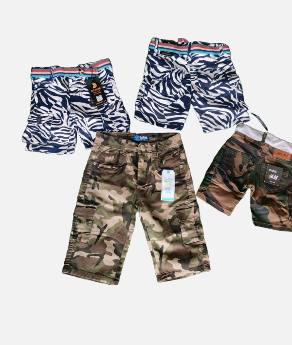 Kids Casual Cargo Shorts – Camo and Zebra Print Styles