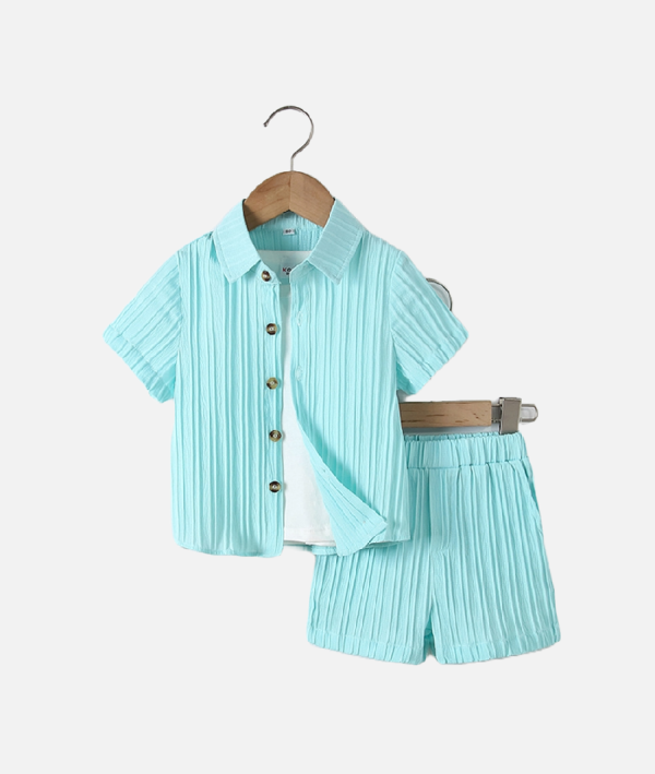 Kids Casual Pleated Button-Down Shirt and Shorts Set