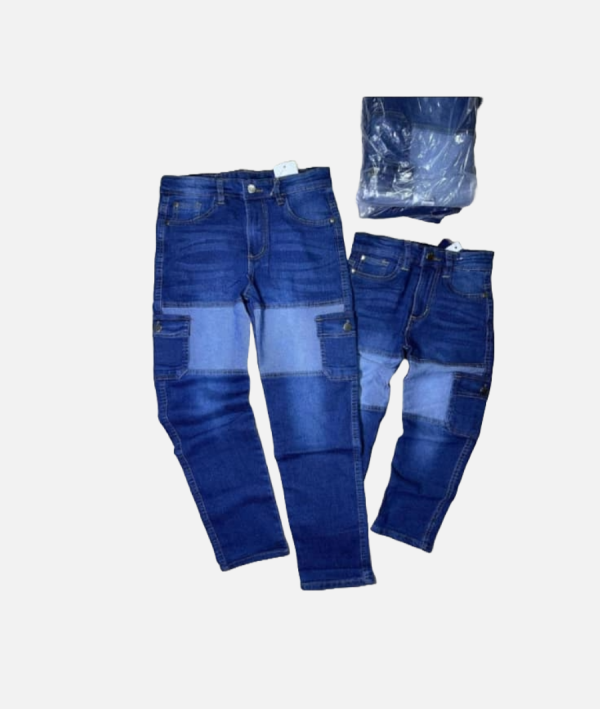 Kids Patchwork Denim Jeans Stylish Two-Tone Cargo Pants