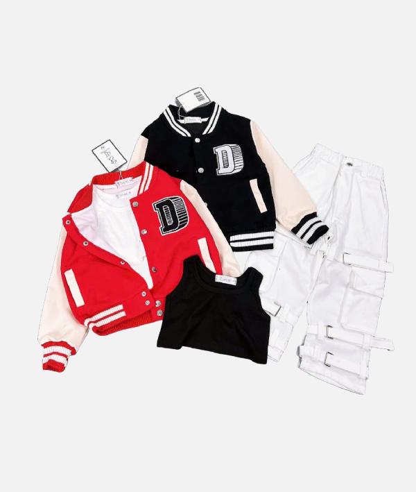Kids Streetwear Varsity Jacket Set Unisex Jacket and Cargo Pants