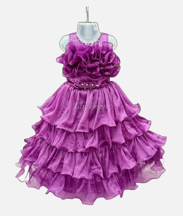Luxurious Purple Ruffled Tiered Party Dress for Girls