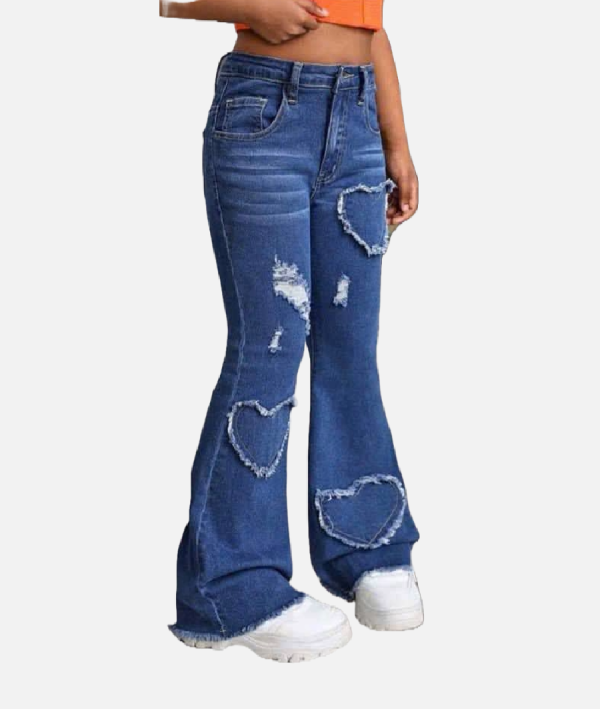 Playful Heart Cut-Out Flare Jeans for Girls