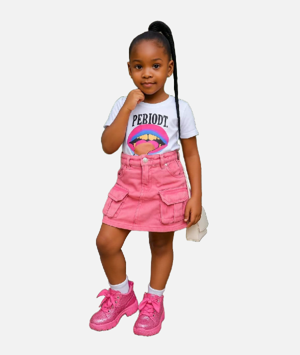 T-Shirt & Pink Cargo Skirt Set