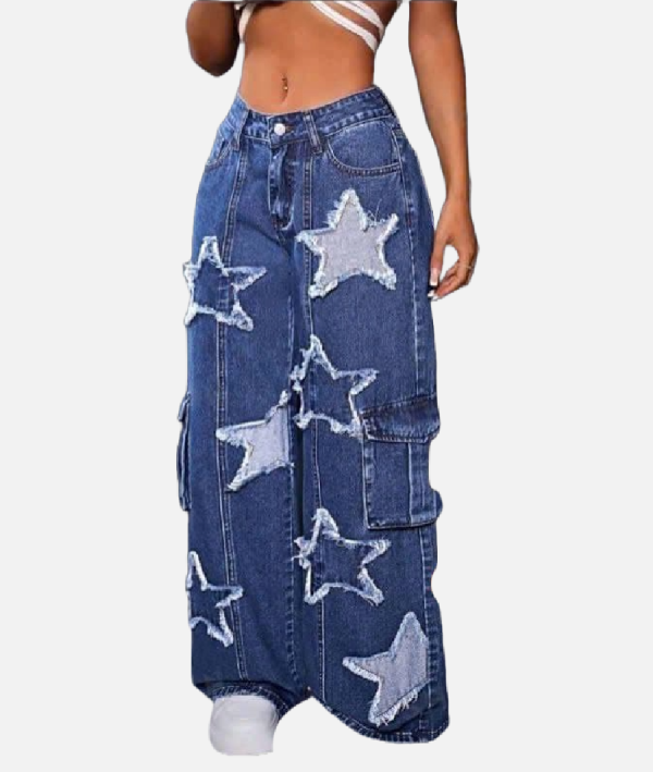 Trendy Kids’ Wide-Leg Star Patch Jeans