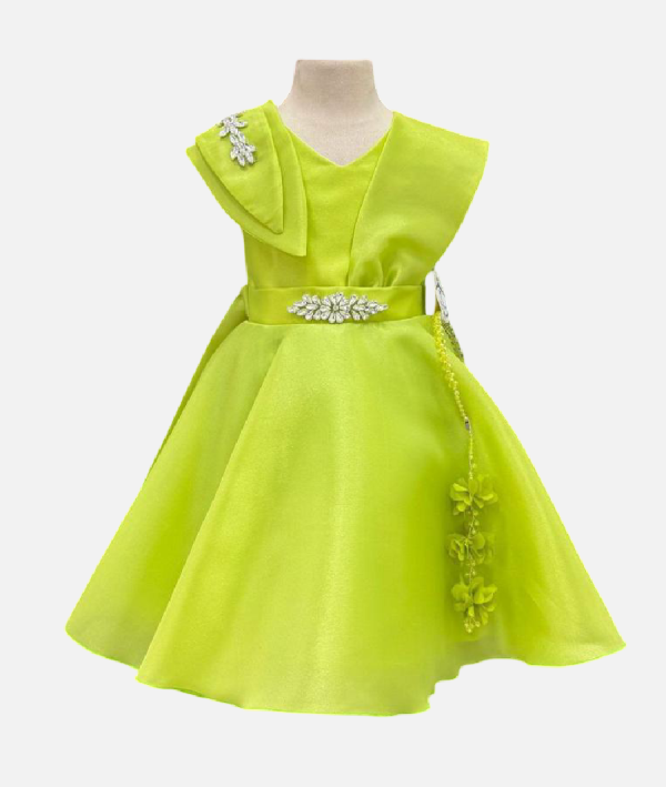 Vibrant Lime Green Embellished Party Dress for Girls