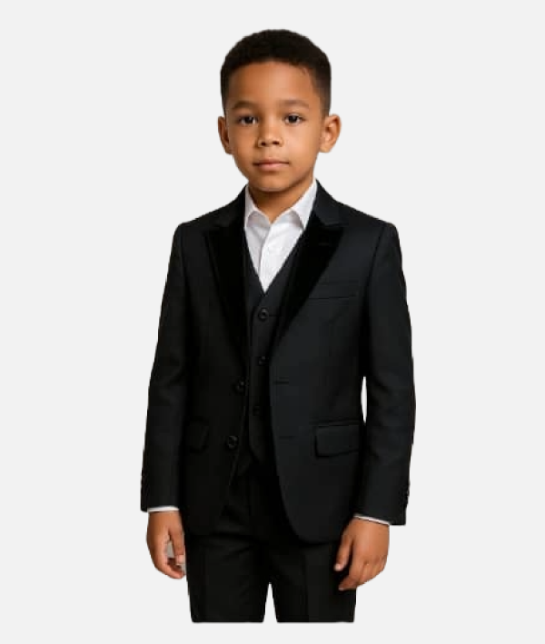 Boys Classic Black Tuxedo With Velvet Lapels