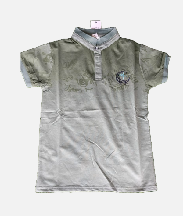 Boys Khaki Green Polo Shirt With Emblem Print