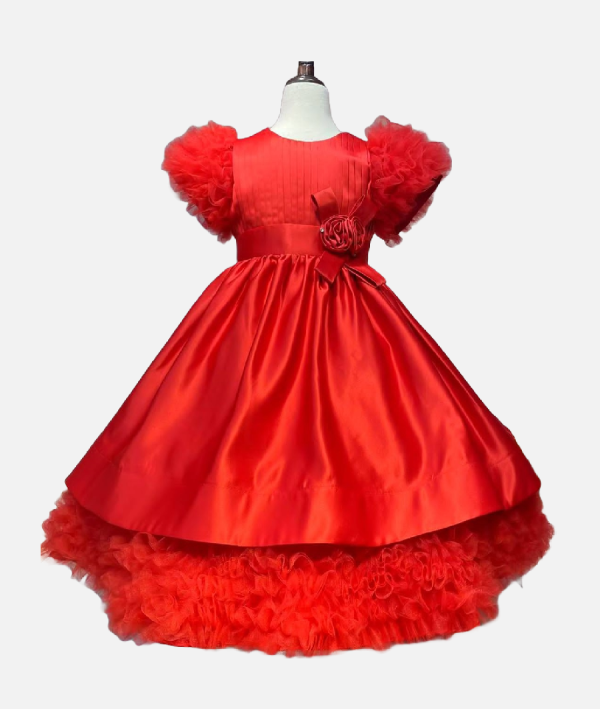 Dazzling Red Ruffled Party Dress for Girls