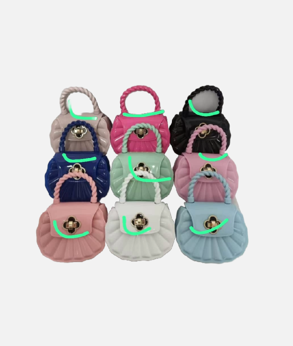 Kids Braided Handle Mini Handbags Turn Lock Multi Color