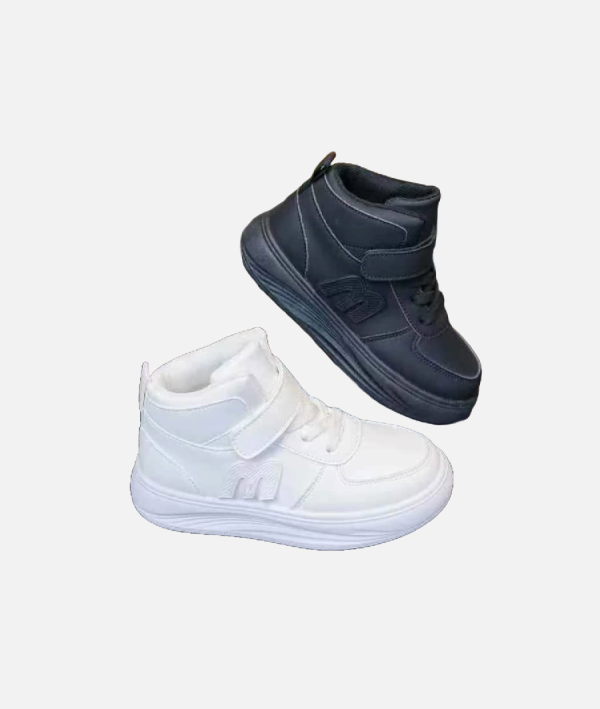 Kids High Top Casual Sneakers Velcro Black White