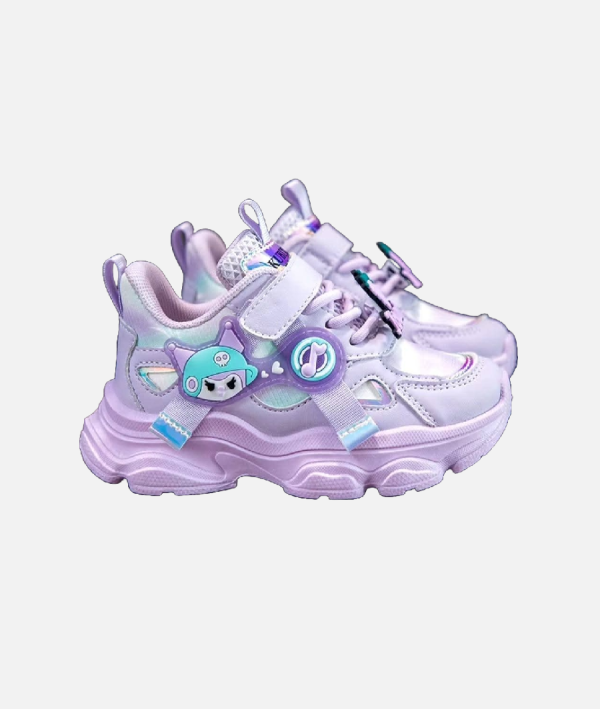 Kids Purple Light Green Cartoon Character Sneakers