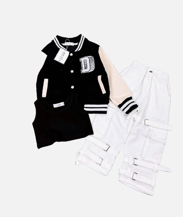 Unisex Kids Varsity Jacket Tank Top Cargo Pants Set