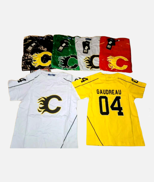 GAUDREAU 04 Flames Graphic T-Shirt – Boys Hockey Jersey Style Tee. Age: 6-14yrs. Colors: All Colors