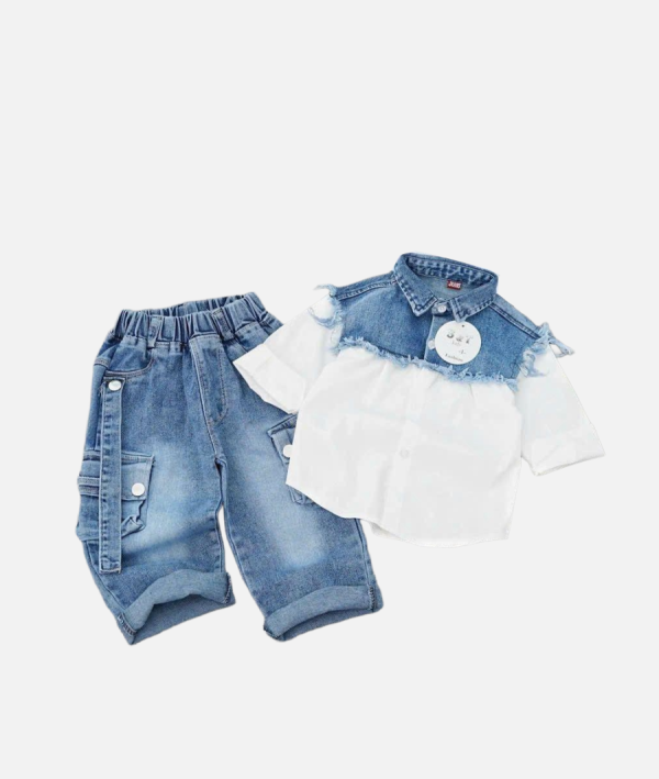 Toddler Denim Patchwork Jacket and Cargo Jeans Set